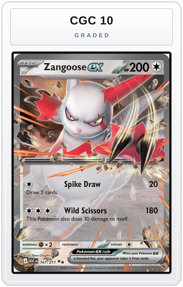 Graded - Zangoose ex — CGC 10 graded overlay