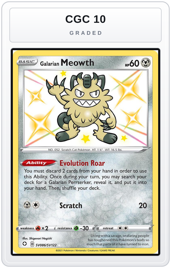 Graded - Galarian Meowth — CGC 10 graded overlay
