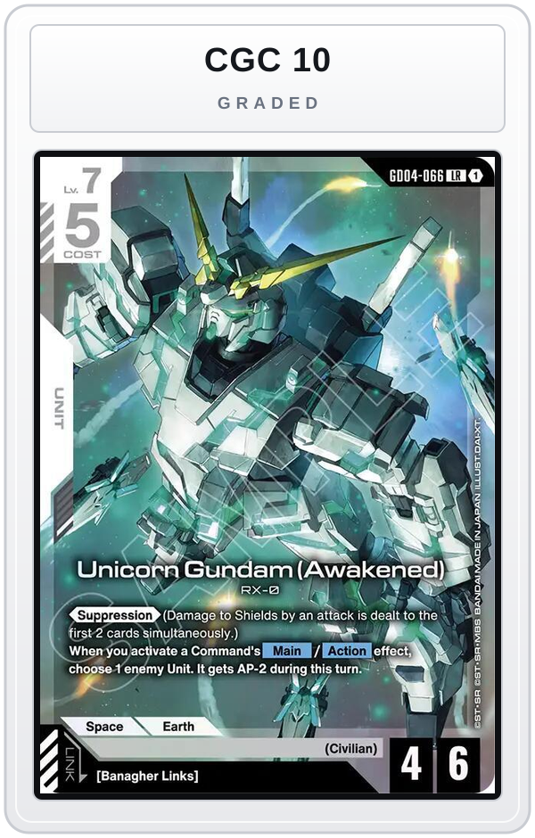 Graded - Unicorn Gundam (Awakened) — CGC 10 graded overlay