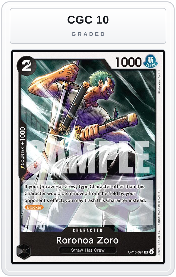 Graded - Roronoa Zoro (OP15-094) — CGC 10 graded overlay