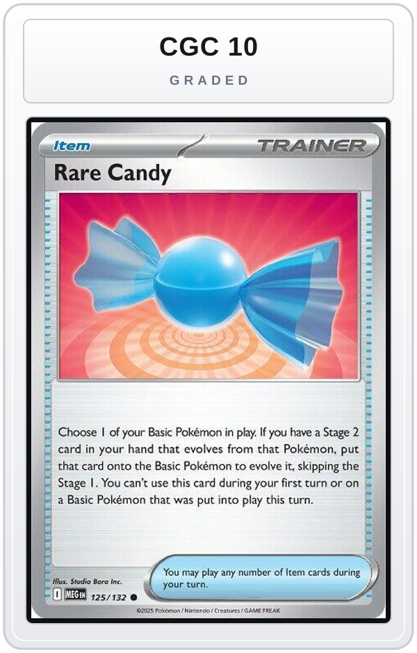 Graded - Rare Candy - 125/132 — CGC 10 graded overlay