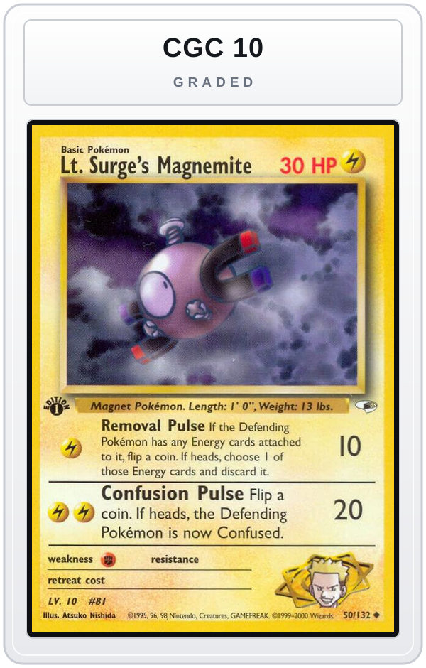 Graded - Lt. Surge's Magnemite (50) — CGC 10 graded overlay