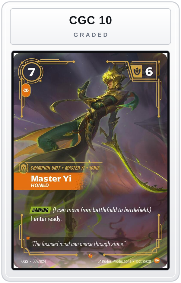 Graded - Master Yi, Honed — CGC 10 graded overlay