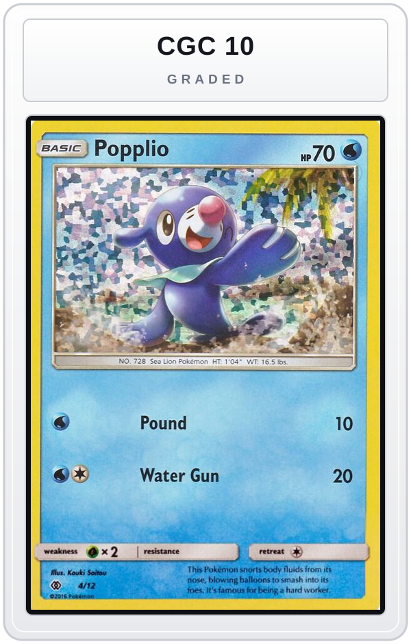 Graded - Popplio - 4/12 — CGC 10 graded overlay