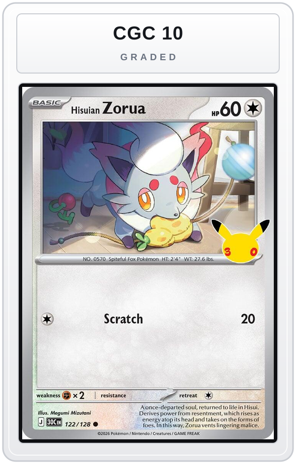 Graded - Hisuian Zorua - 122/128 — CGC 10 graded overlay