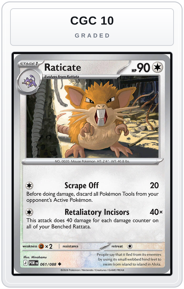 Graded - Raticate - 061/088 — CGC 10 graded overlay