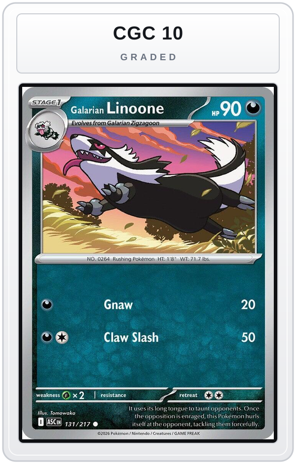 Graded - Galarian Linoone — CGC 10 graded overlay