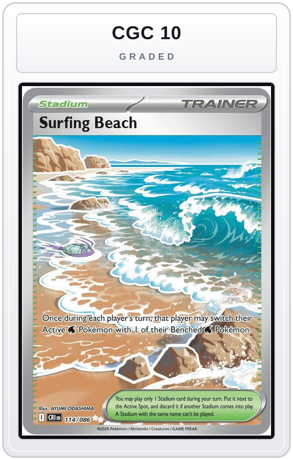 Graded - Surfing Beach — CGC 10 graded overlay