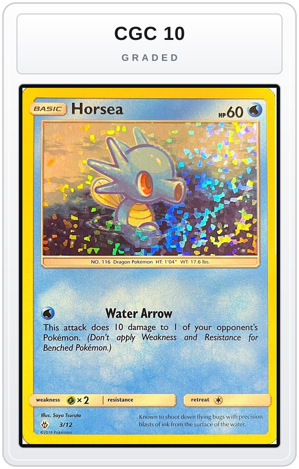Graded - Horsea - 3/12 — CGC 10 graded overlay