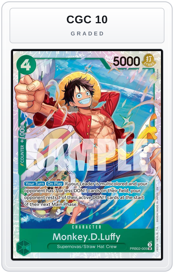 Graded - Monkey.D.Luffy - PRB02-005 — CGC 10 graded overlay