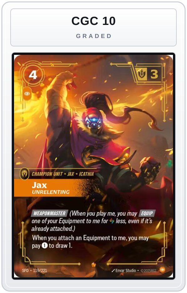 Graded - Jax - Unrelenting — CGC 10 graded overlay