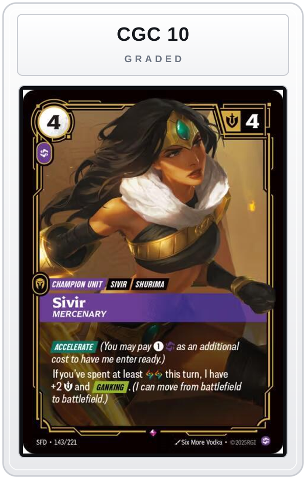 Graded - Sivir - Mercenary — CGC 10 graded overlay