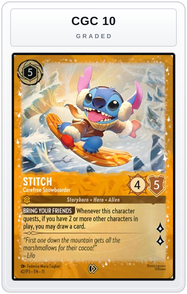 Graded - Stitch - Carefree Snowboarder — CGC 10 graded overlay