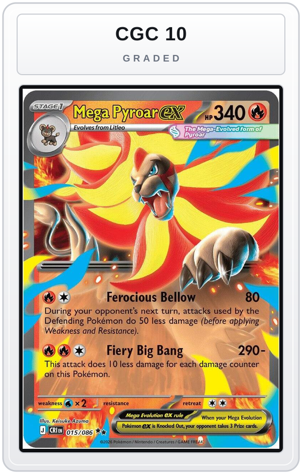 Graded - Mega Pyroar ex - 015/086 — CGC 10 graded overlay