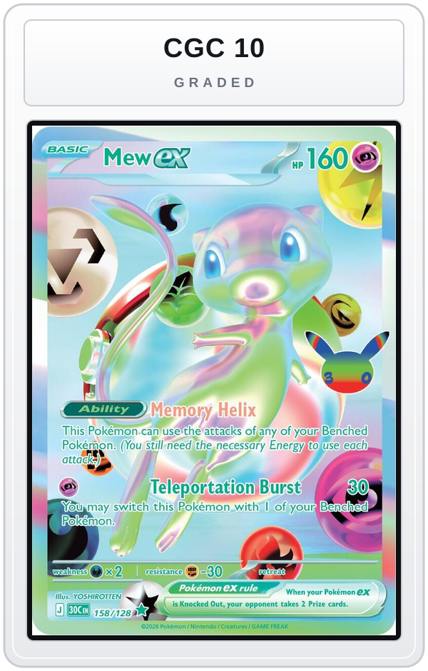 Graded - Mew ex — CGC 10 graded overlay