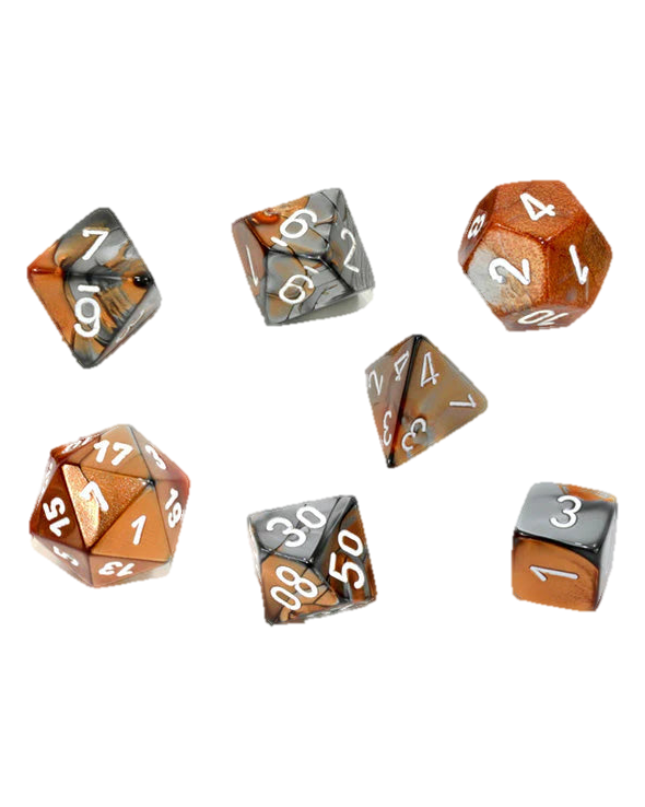 Chessex- 7pc Polyhedral: Gemini / Copper-Steel/White