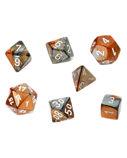 Chessex- 7pc Polyhedral: Gemini / Copper-Steel/White