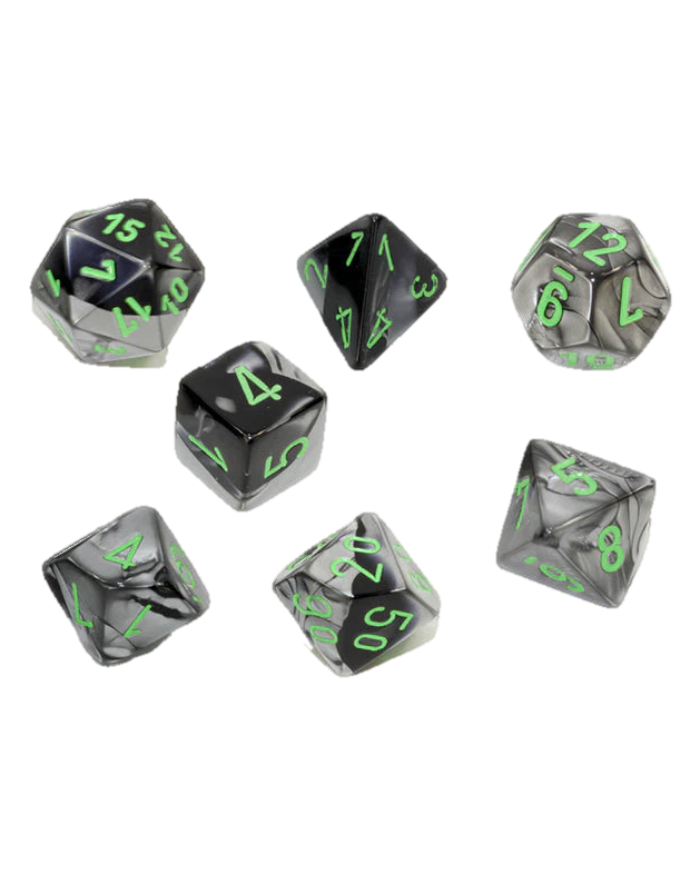 Chessex- 7pc Polyhedral: Gemini / Black-Grey/Green