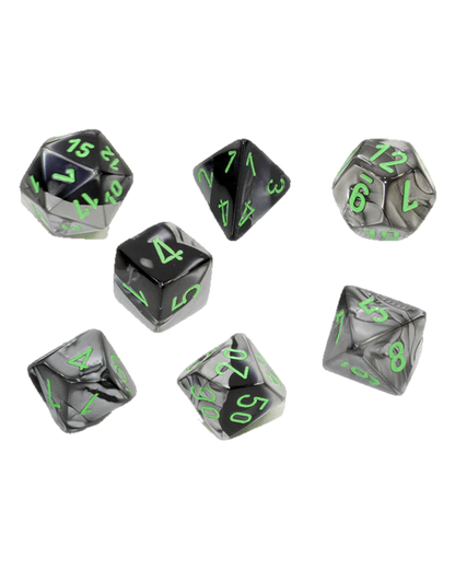 Chessex- 7pc Polyhedral: Gemini / Black-Grey/Green