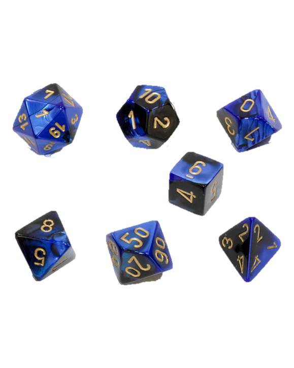 Chessex- 7pc Polyhedral: Gemini / Black-Blue/Gold