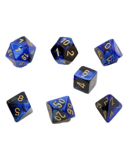Chessex- 7pc Polyhedral: Gemini / Black-Blue/Gold