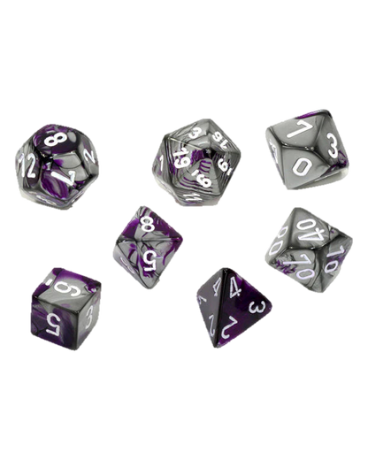 Chessex- 7pc Polyhedral: Gemini / Purple-Steel/White
