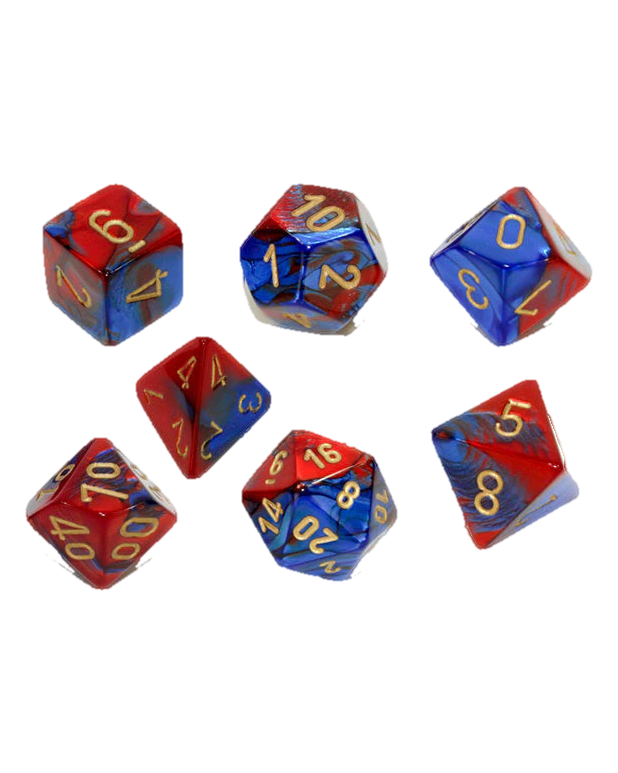 Chessex- 7pc Polyhedral: Gemini / Blue-Red/Gold