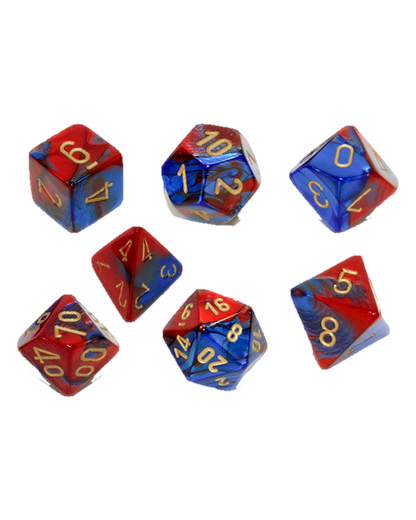 Chessex- 7pc Polyhedral: Gemini / Blue-Red/Gold