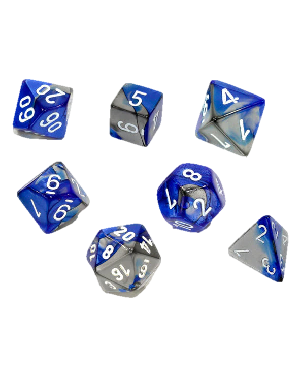 Chessex- 7pc Polyhedral: Gemini / Blue-Steel/White