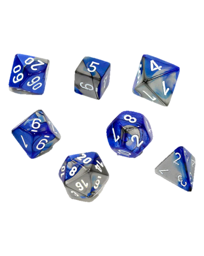 Chessex- 7pc Polyhedral: Gemini / Blue-Steel/White
