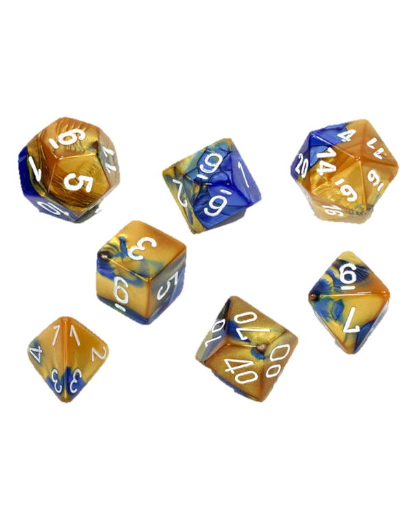 Chessex- 7pc Polyhedral: Gemini / Blue-Gold/White