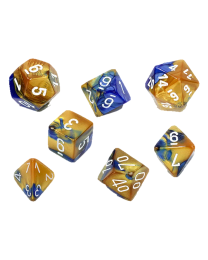 Chessex- 7pc Polyhedral: Gemini / Blue-Gold/White