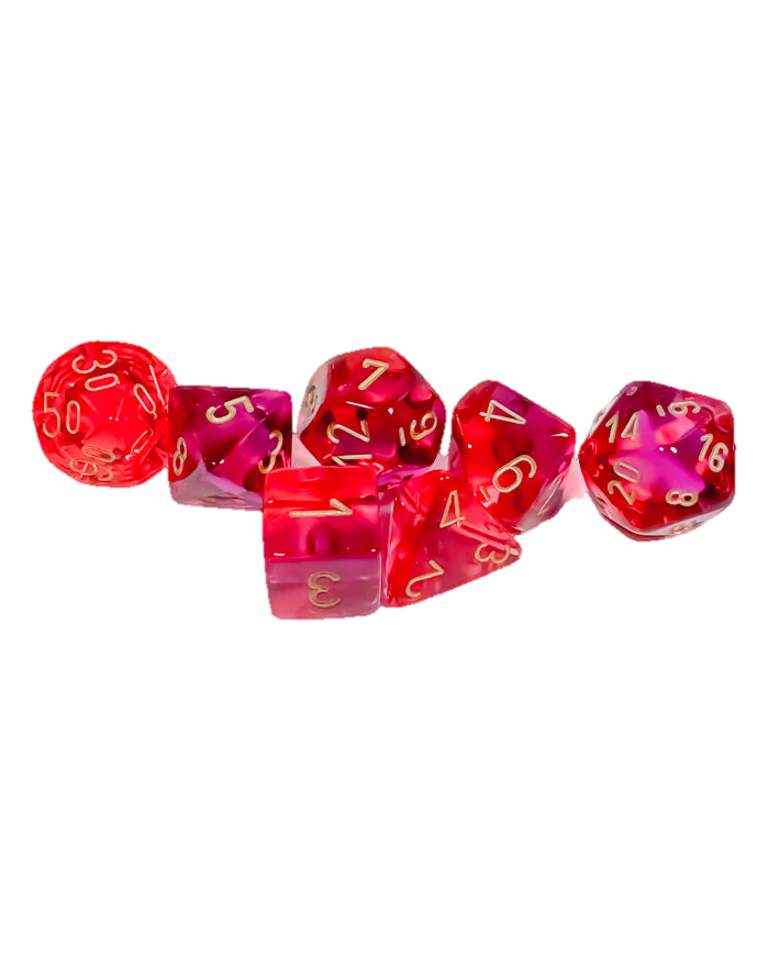 Chessex- 7pc Polyhedral: Gemini Translucent / Red-Violet/Gold
