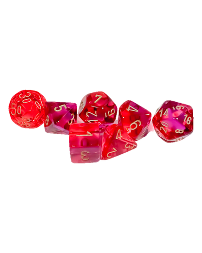 Chessex- 7pc Polyhedral: Gemini Translucent / Red-Violet/Gold