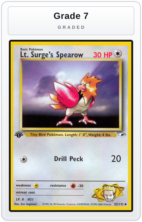 Graded - Lt. Surge's Spearow (52) — Grade 7 graded overlay
