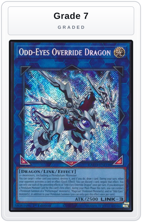 Graded - Odd-Eyes Override Dragon (Secret Rare) — Grade 7 graded overlay