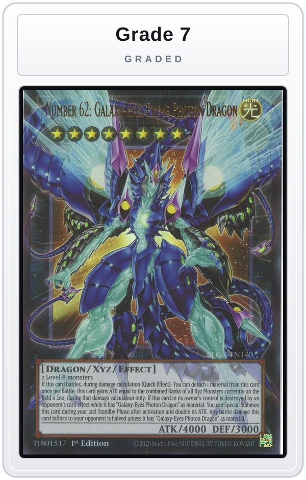 Graded - Number 62: Galaxy-Eyes Prime Photon Dragon — Grade 7 graded overlay