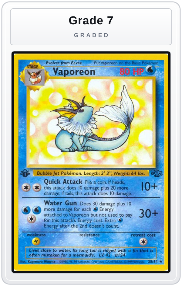 Graded - Vaporeon (28) — Grade 7 graded overlay
