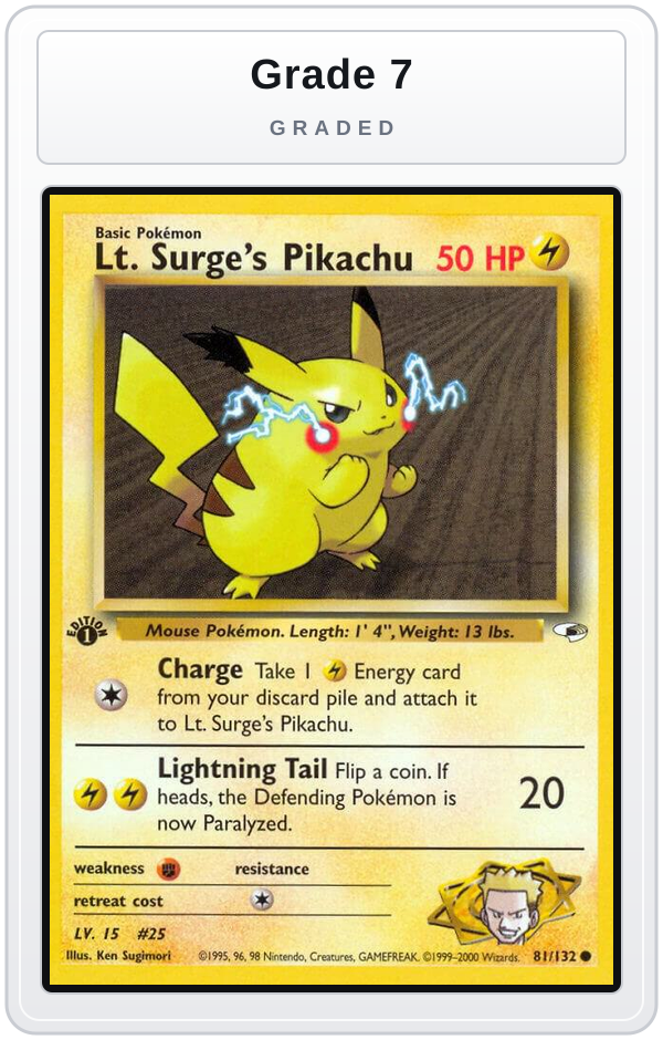 Graded - Lt. Surge's Pikachu — Grade 7 graded overlay