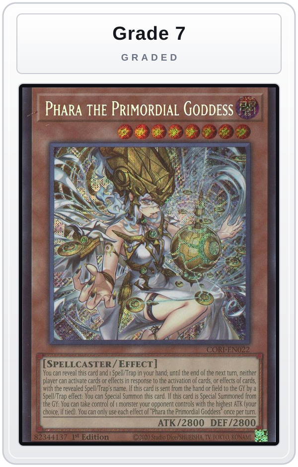 Graded - Phara the Primordial Goddess (Secret Rare) — Grade 7 graded overlay