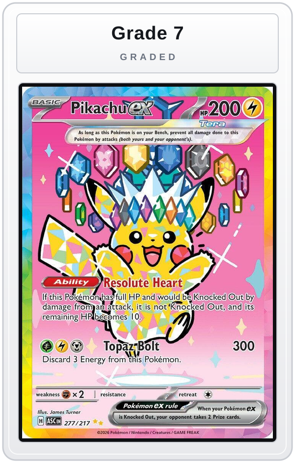 Graded - Pikachu ex - 277/217 — Grade 7 graded overlay