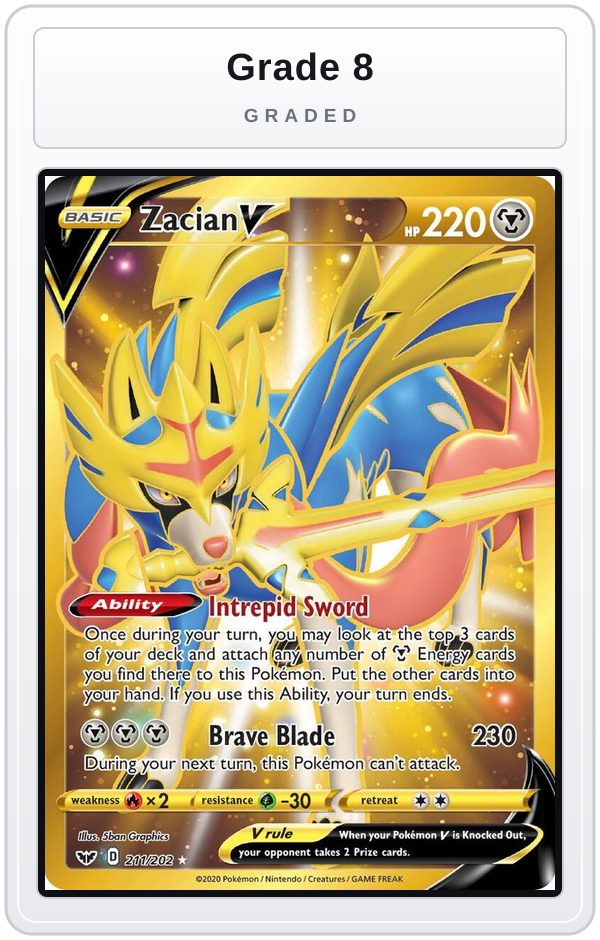 Graded - Zacian V (Secret) — Grade 8 graded overlay