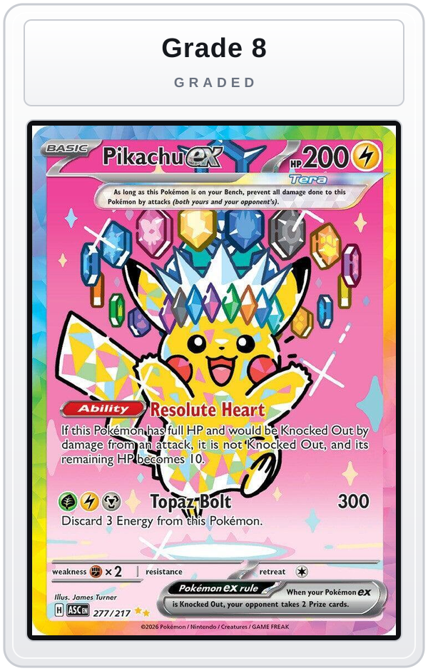 Graded - Pikachu ex - 277/217 — Grade 8 graded overlay