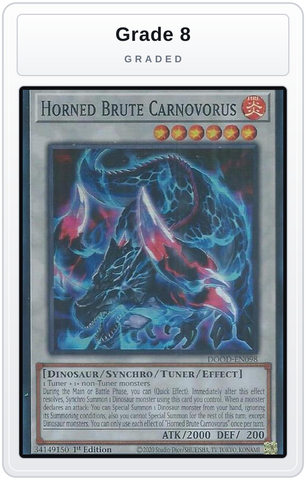 Graded - Horned Brute Carnovorus — Grade 8 graded overlay