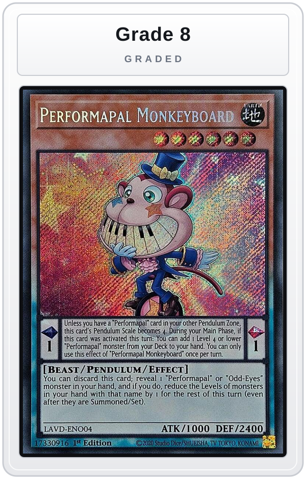 Graded - Performapal Monkeyboard (Secret Rare) — Grade 8 graded overlay