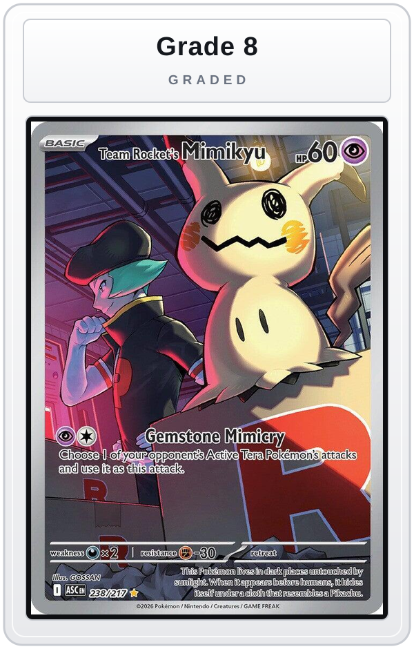 Graded - Team Rocket's Mimikyu - 238/217 — Grade 8 graded overlay