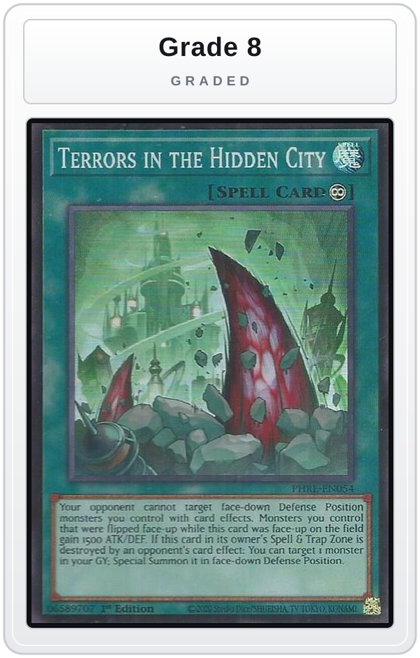 Graded - Terrors in the Hidden City (Super Rare) — Grade 8 graded overlay