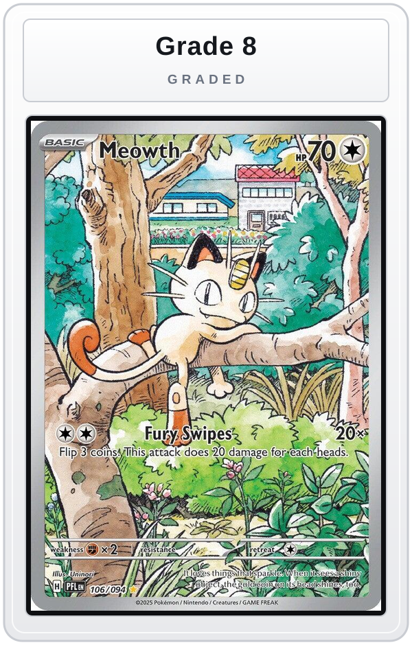 Graded - Meowth — Grade 8 graded overlay