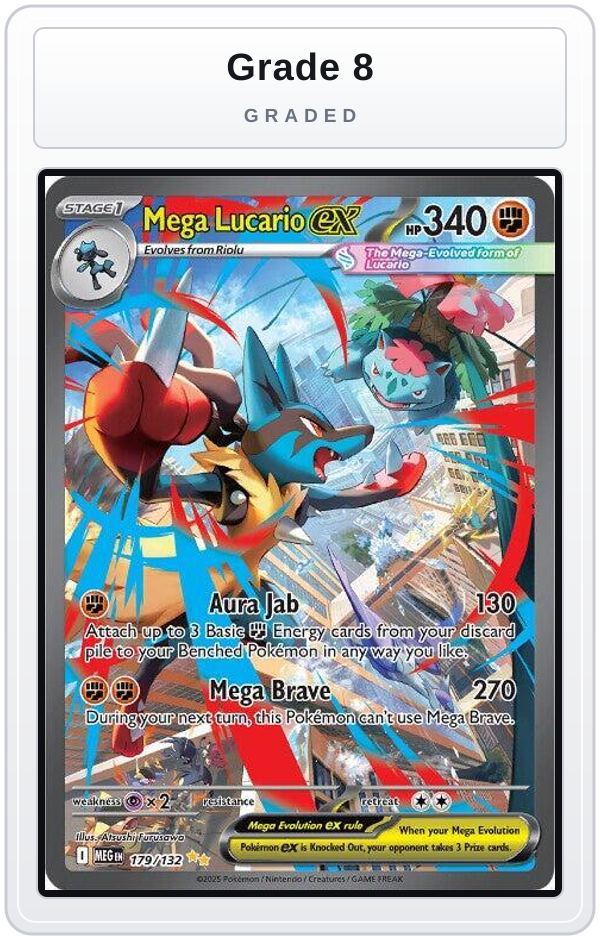Graded - Mega Lucario ex - 179/132 — Grade 8 graded overlay