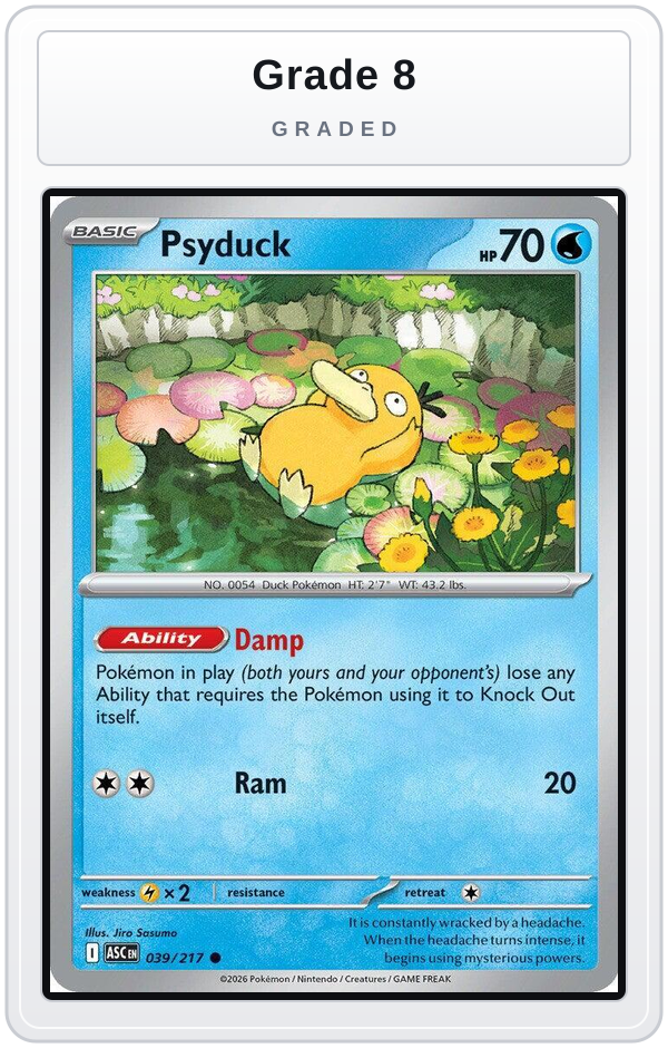 Graded - Psyduck - 039/217 — Grade 8 graded overlay